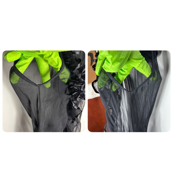 Vintage 80s/90s black mesh semi sheer ruffle mini dress nighty lingerie one size - Picture 6 of 8